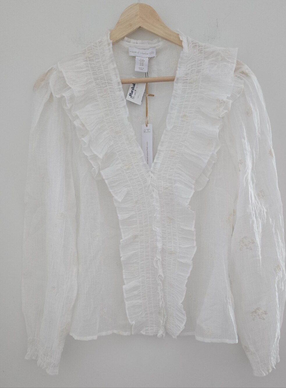 House of Harlow 1960 White Ruffle Embroidered Blouse Top Size M
